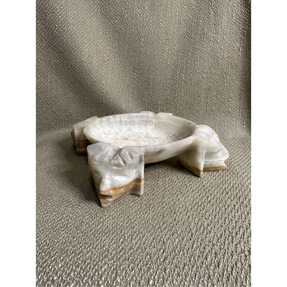 Vintage Carved Marble Mayan Aztec Design Cigar Ashtray Heavy Natural Stone